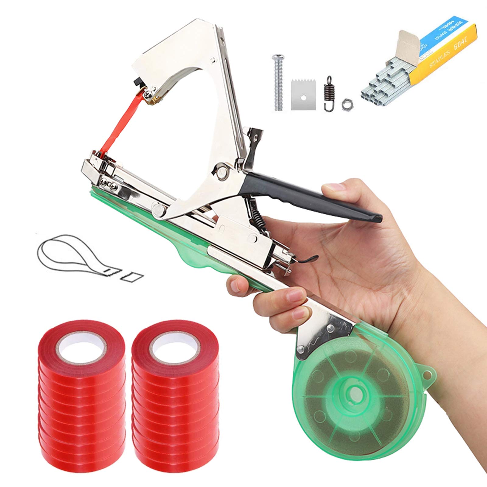 Maquina Para Atar Tomates, Herramienta De Cinta De Jardín Para Atar Ramas De Plantas, Atadora Agricola Cinta,Máquina Carpeta Para Encuadernación De Ramas Planta Flores Frutas Verduras Vine(Verde)