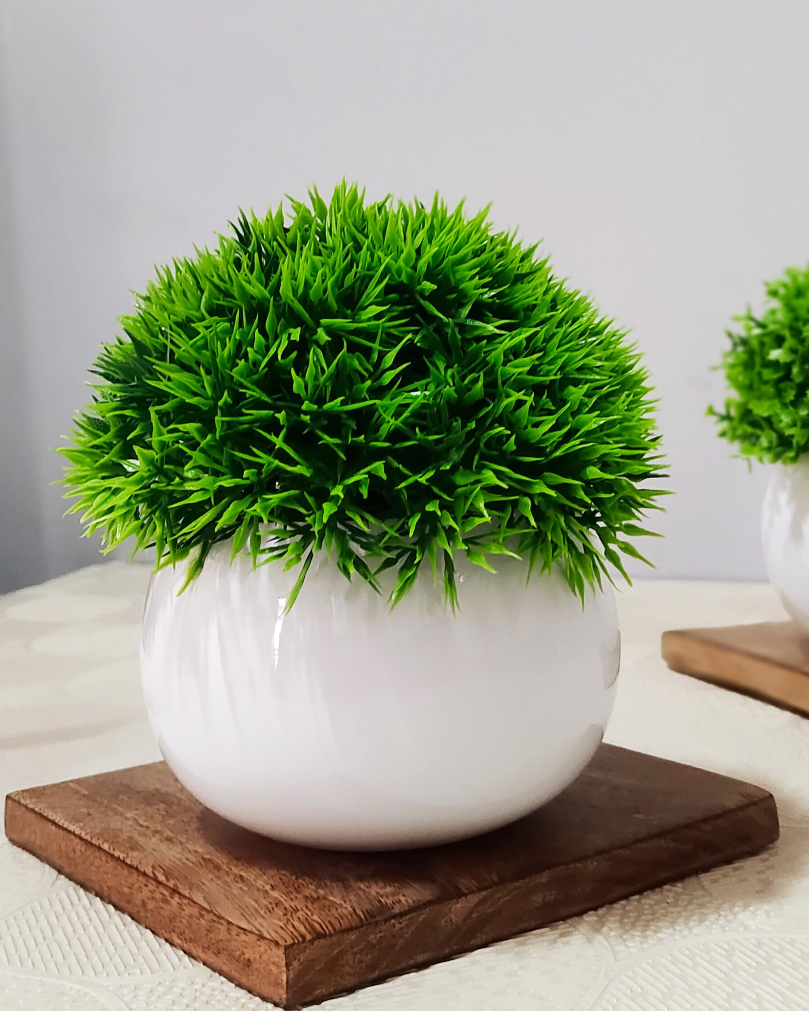 Homesake® Fake Plants for Bathroom/Home Office Decor, Small Artificial Faux Greenery for House Decoration Office, Boxwood, Set of 2 with Metal Pot (Trimming Ball with Pot 2 pcs) - Image 7 thumbnail