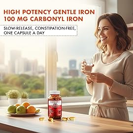 HealthBest High Potency Gentle Iron Capsules 100mg |Slow Release Iron for Faster Absorption, Non-Constipating| Vitamin C, B12, Folate Zinc & Selenium for Anemia, Hemoglobin & Immune Support |60 Count