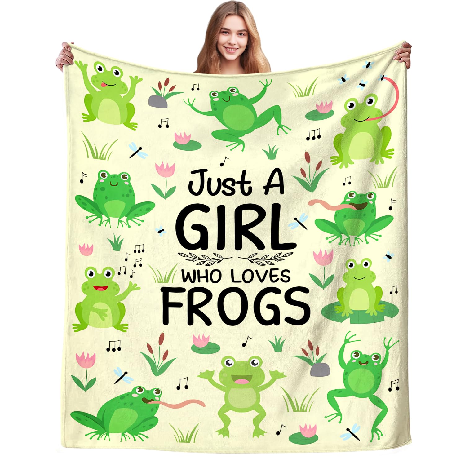 Magazasi Cute Frog Blanket Gifts for Women Just a Girl Who Loves Frogs Soft Cozy Flannel Frog Throw Blanket Gift for Frogs Lovers Women Kids Girls Adults Bed Decor 50"X40"INCH