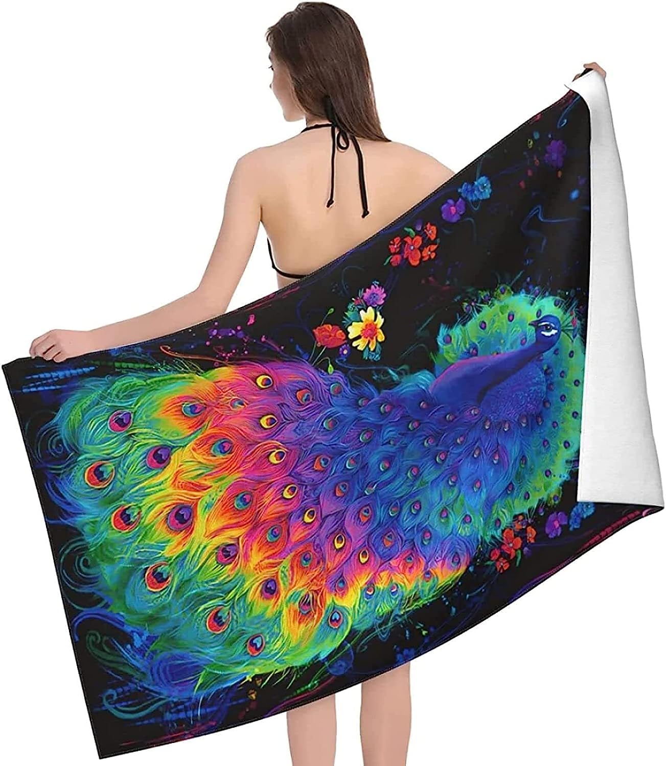 Telo Mare Microfibra Grande Pavone Animale Colorato 200 X 200 Cm, 3D Telo Mare Leggero Antisabbia Per Donna Uomo, Asciugamano Microfibra Asciugatura Rapida Per Bagno, Spiaggia, Campeggio, V -3L9Q+W0Y