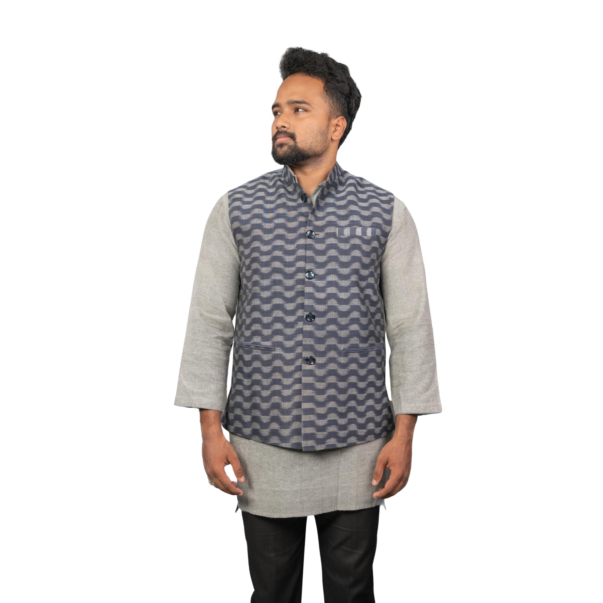 men’s nehru jacket | mandarin collar | textured design | button closure | lightweight fabric | traditional ethnic wear