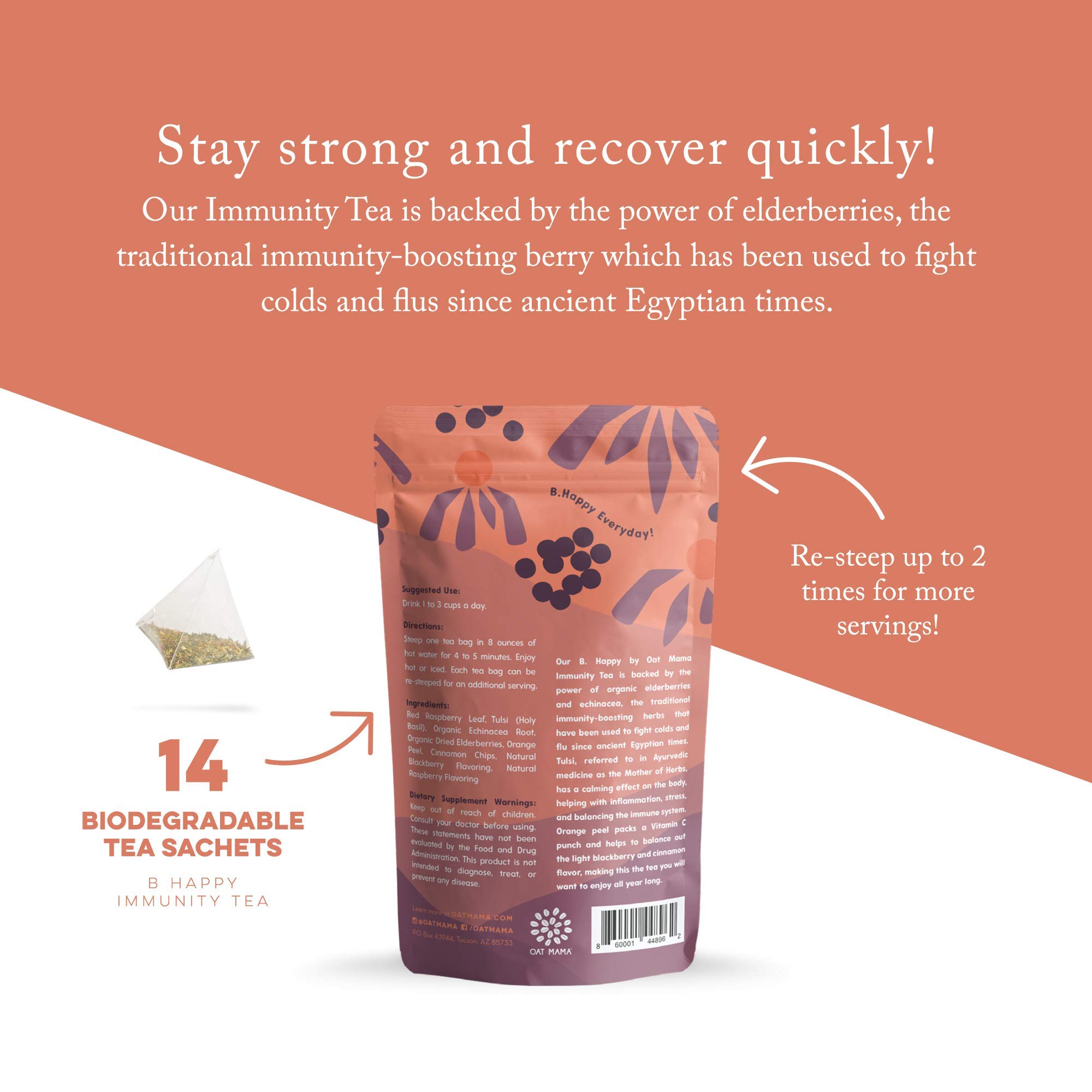 Oat Mama Té inmunidad de saúco, sin cafeína, 14 bolsas de té, 32 g