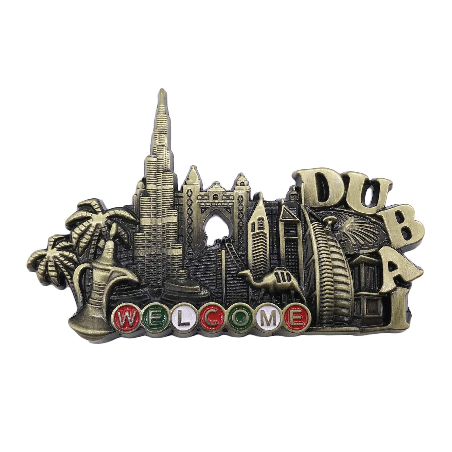 Wedarego Dubai2 3D Dubai Refrigerator Fridge Magnet Tourist Souvenirs Handmade Metal Craft Magnetic Stickers Home Kitchen Decoration Travel Gift