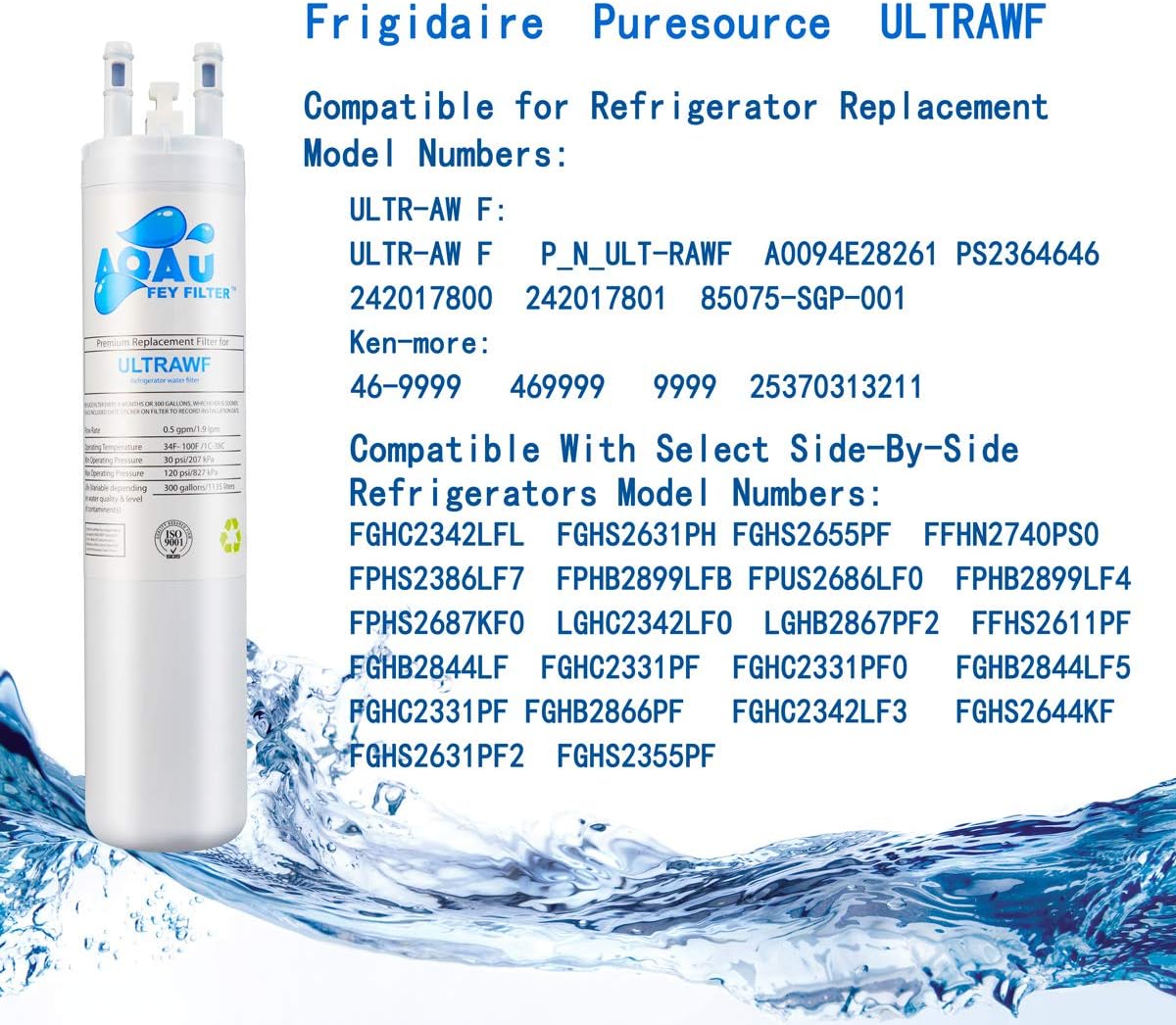 UL TRAWF Water Filter Replacement for UL TRAWF, Pure Source Ultra, Ken More 9999, 46-9999 Water and Ice, 3 Pack, Height 11 inches (4 Packs)