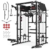 Smith Machine, Multi-Function Power Cage with Dual Pulley System, Vertical Leg Press Attachment, Squat Rack Power Rack with More Training Attachment for Home Gym