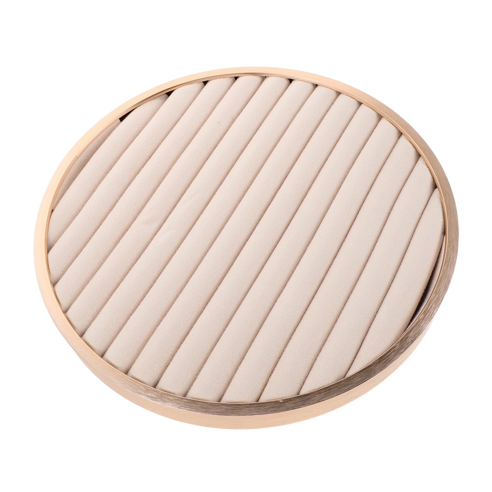 Vassoio Rotondo per Gioielli Beige in Metallo e Velluto 11, 55 Pollici | Layout Multifunzione, Portatile, Adatto a Bracciali e Collane, per Vetrine Negozio e Vanity Desktop