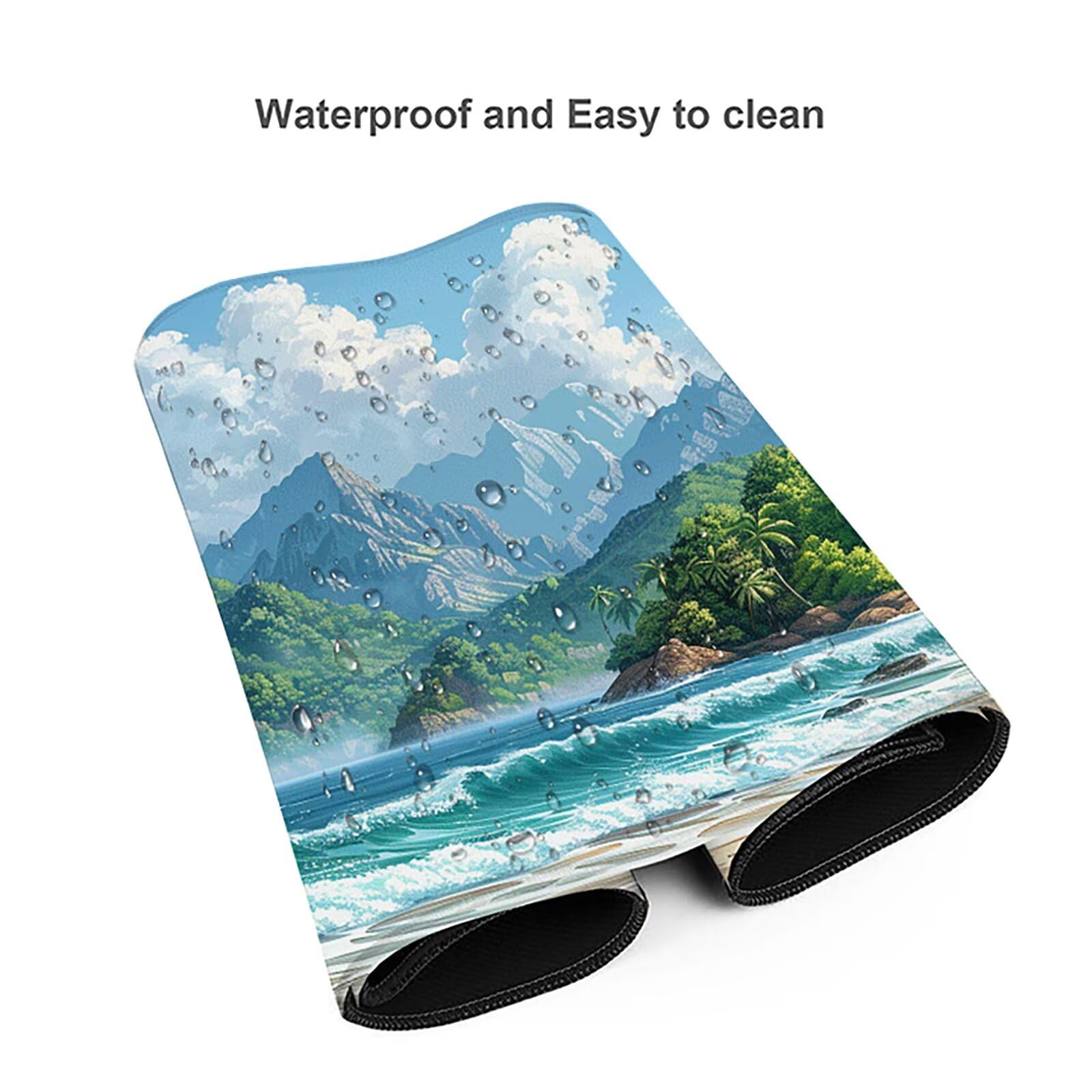 Playa Alfombrilla Ratón Gaming XXL 1500x800x3mm, Alfombrilla Gaming Azul Mousepad con Base de Goma Antideslizante, Impermeable Desk Mat para Teclado y Raton, Accesorios Gaming, Regalos de Hombre L-K