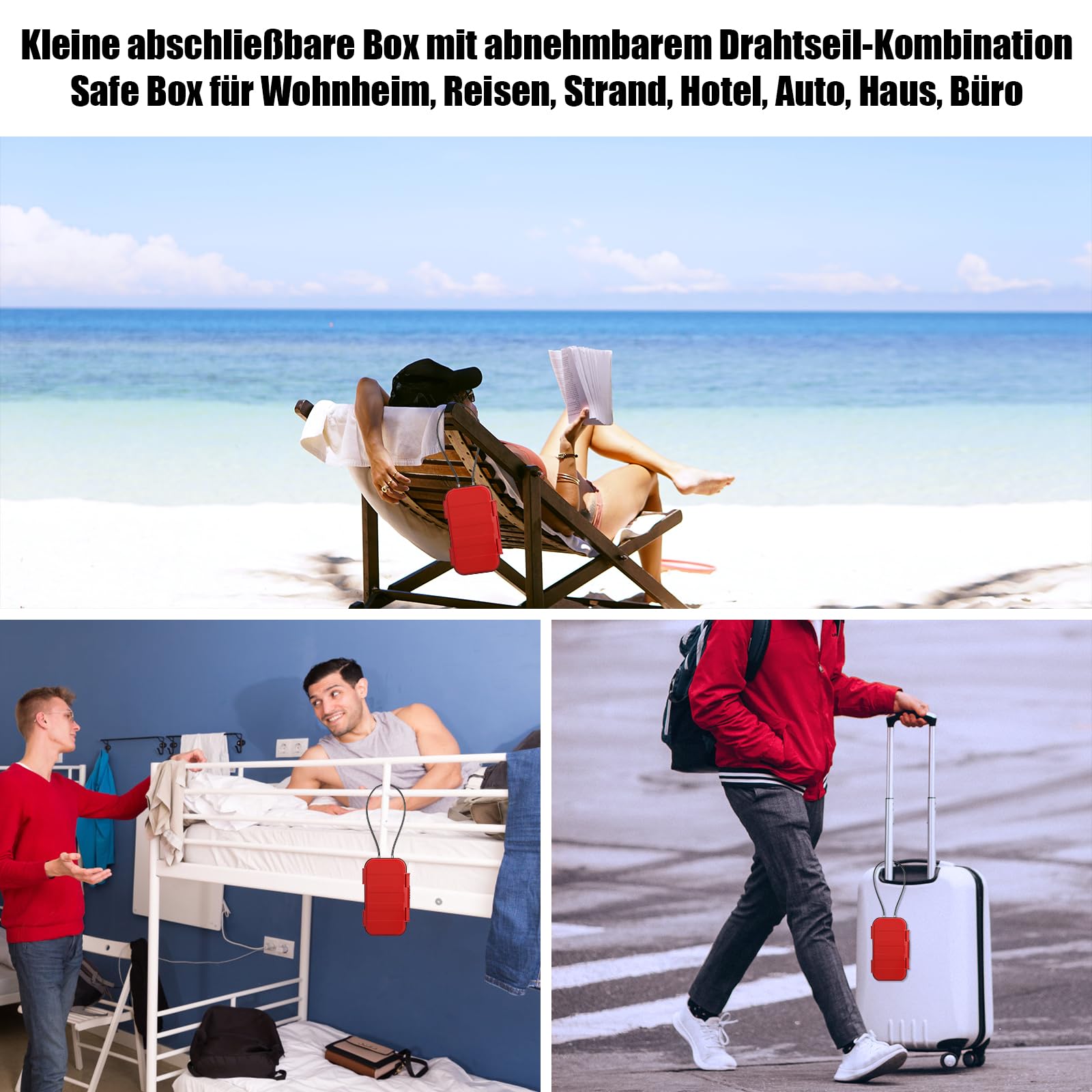 Coffre-fort portable, étanche, avec serrure à combinaison, avec câble métallique amovible de 6 mm d'épaisseur, sécurise les objets de valeur en voyage, à la plage, au camping, au bureau, en voiture -