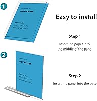Vista 3 de newnewshow Soporte de letrero acrílico de 8.5 x 11 pulgadas, paquete de 6 soportes verticales en forma de T de doble cara para escritorio