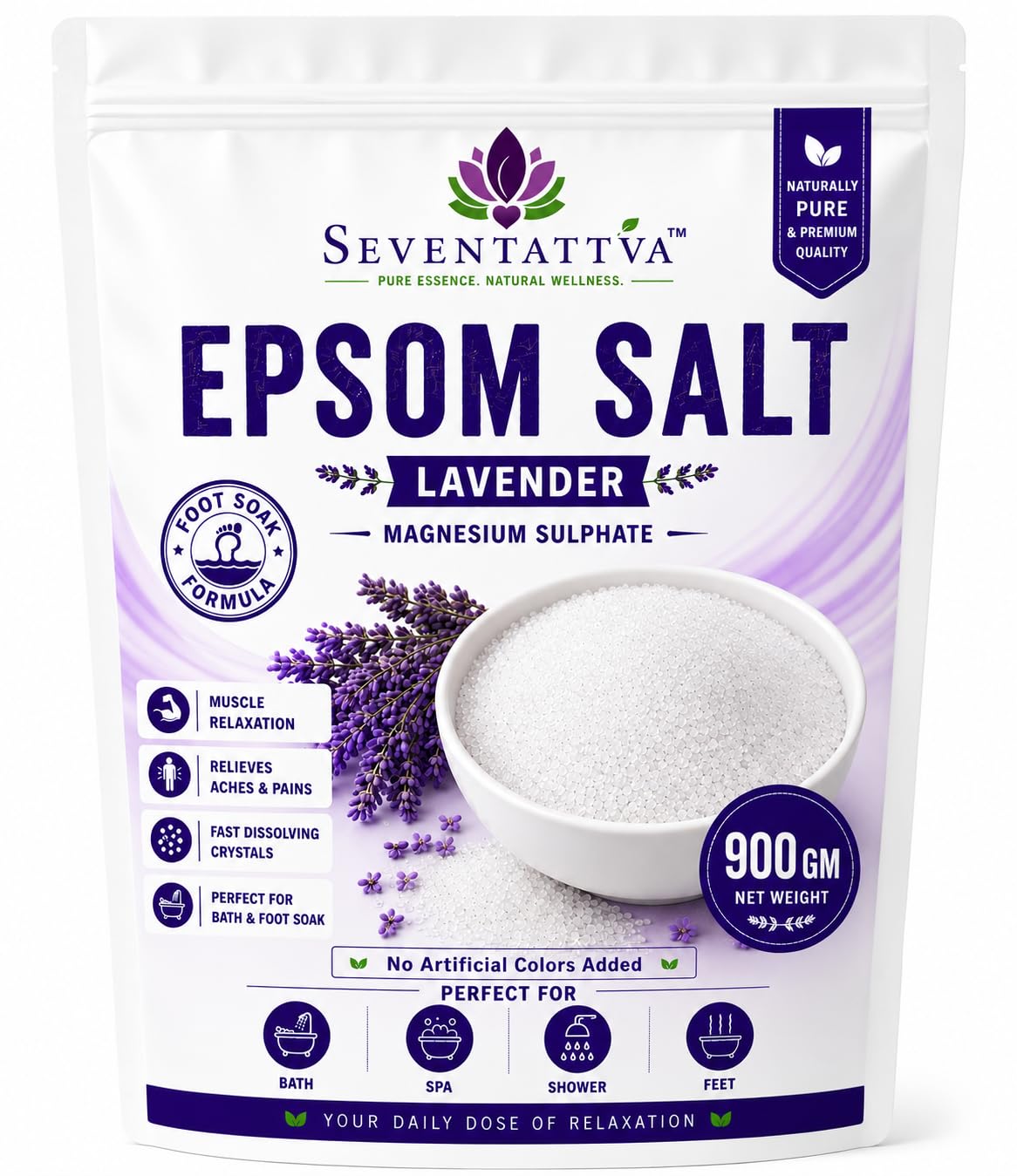 Epsom Bath Salt Crystal and Bath | Foot Soak & Foot Spa | Lavender for Relaxation & Stress Relief | Relieves Aches & Pain - 900GM-picture-27