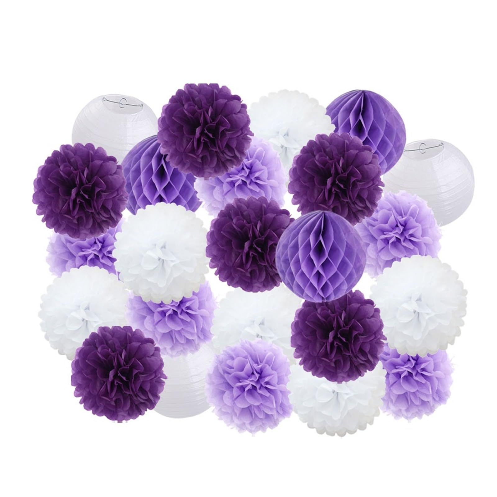 Seidenpapier Pompons 24 stücke Party Favor Hängen Papier Pompom Junge Mädchen Geburtstag Dunkelblau Hochzeit Veranstaltungen Dekoration Weiß Laternen(Purple Set,Large-12inch(30cm))