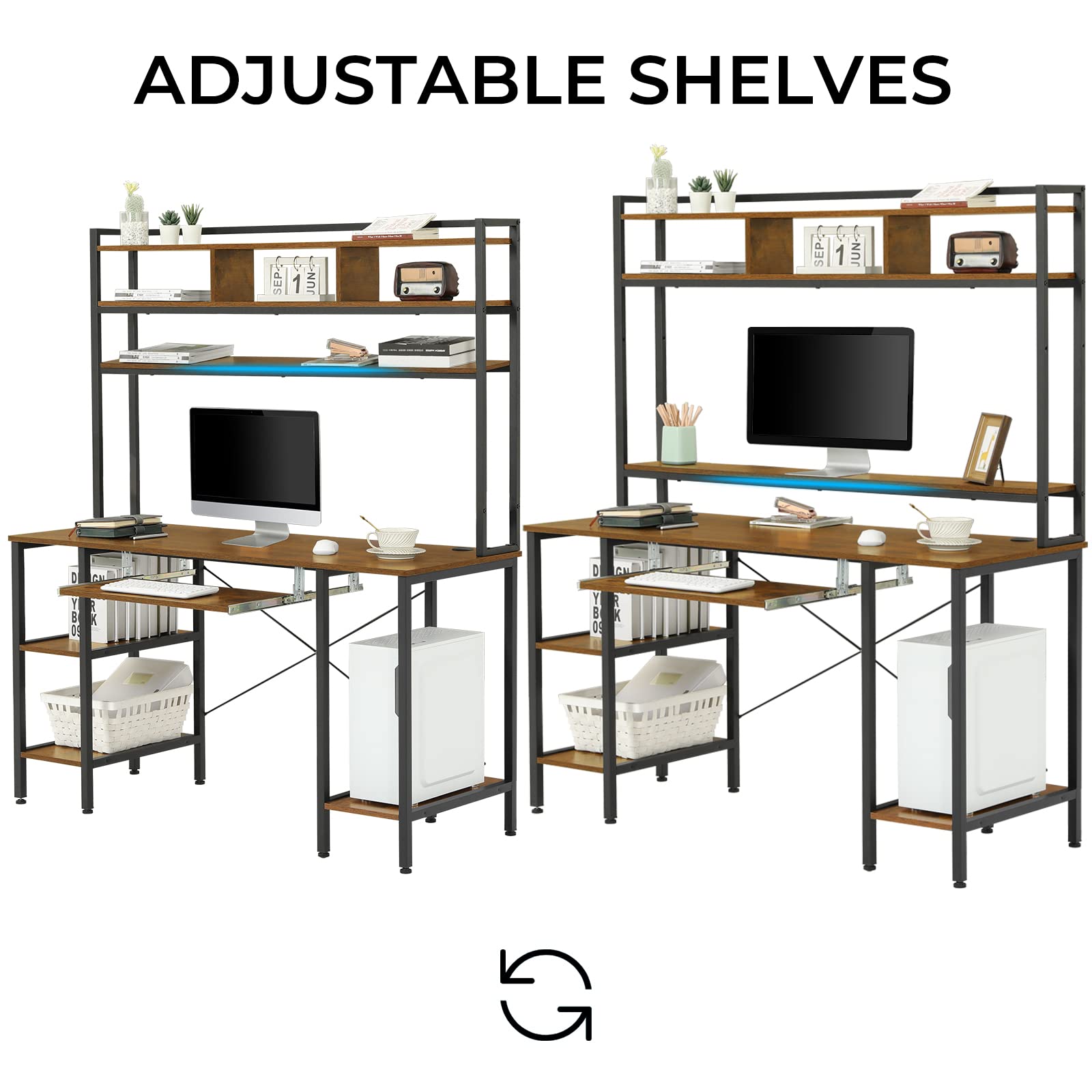 Sedeta Computer Desk with Hutch Keyboard Tray and Monitor Shelf, 55