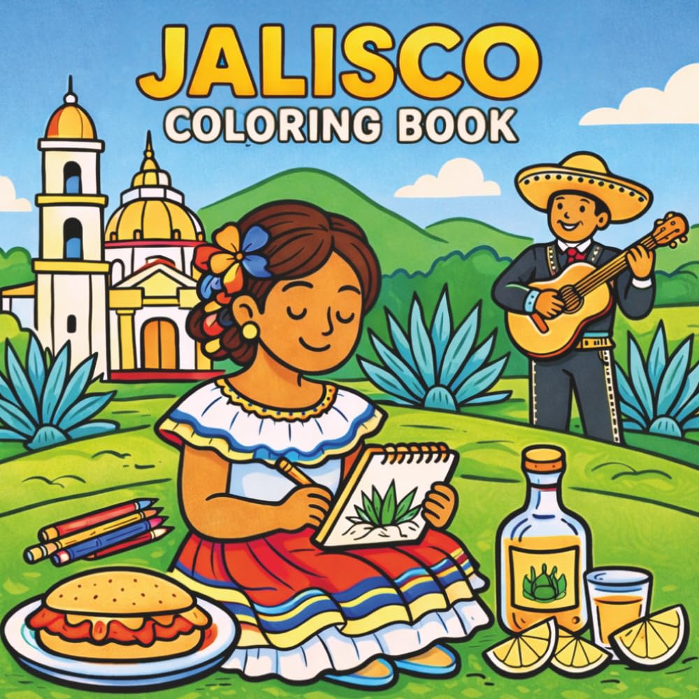 Jalisco Coloring Book: Fun and Relaxing Cultural Pages Featuring Tequila, Mariachi, Puerto Vallarta, and Guadalajara: A Cultural Coloring Adventure ... States (Mexico States Coloring Book Series)