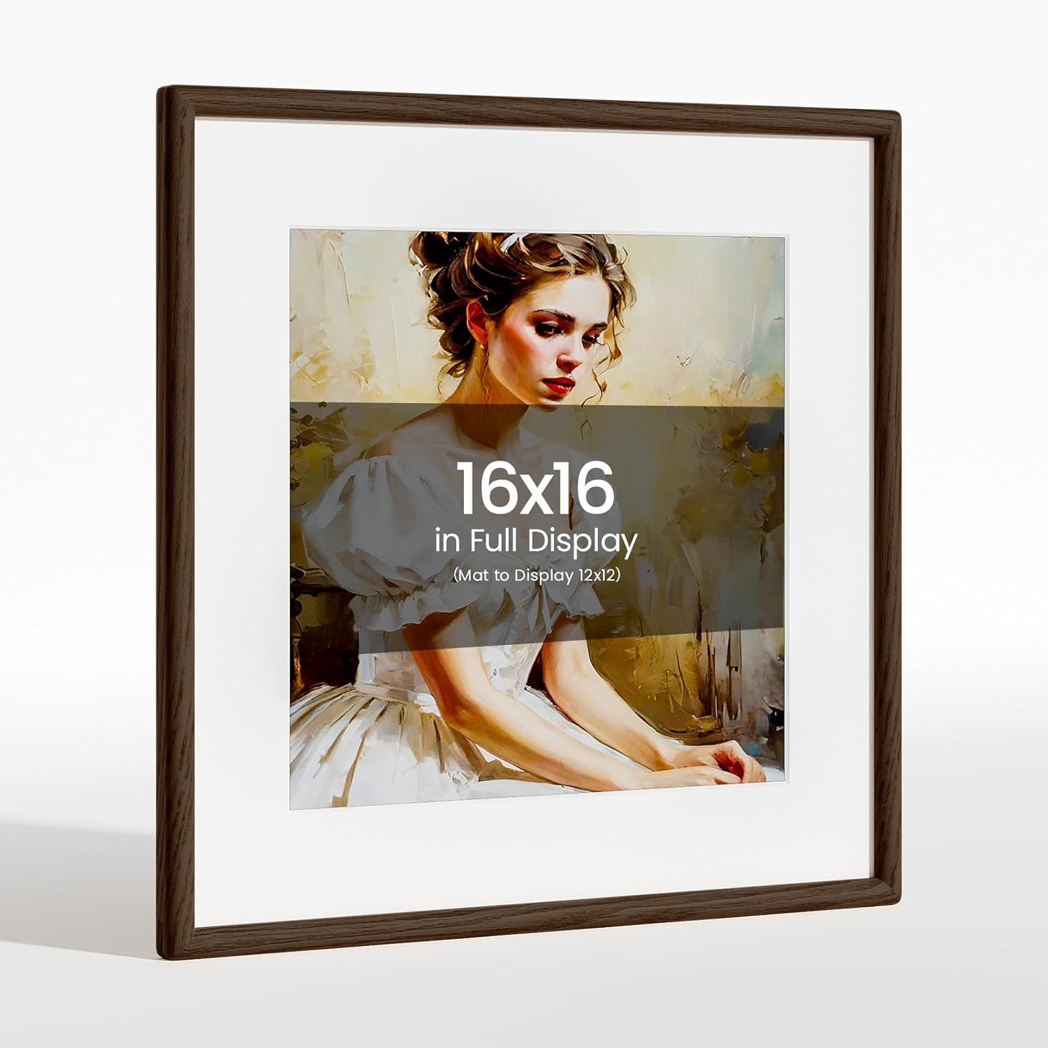 16x16 Picture Frame Natural Oak Wood From California-USA Walnut Color Finished Handcrafted 16 x 16 Photo Frame Matted to 12x12 Photo with Real Tempered Glass,for Family,Graduation Display Table & Wall 16"x16"|mat to 12"x12" Walnut Color