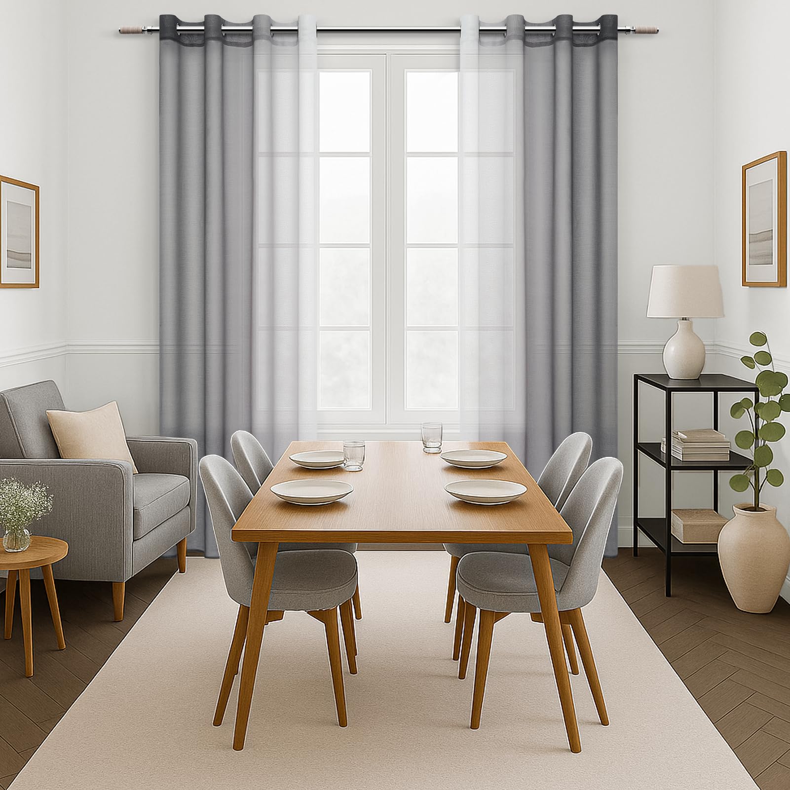 MRTREES Tende per Interni Soggiorno Moderne 2 Pezzi 140x260cm Tende in Voile Trasparenti Grigio Sfumato con Occhielli per Camera da Letto Finestre Cameretta Bambini Salotto Casa