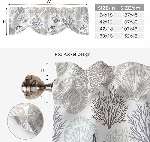 Miniatura 7 de Cenefa de amarre para ventanas, cortinas náuticas costeras de coral, cenefas con bolsillo para barra, cortinas de ventana con temática de playa,