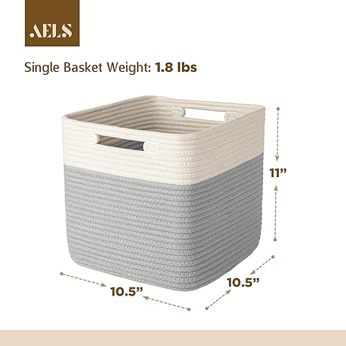 Miniatura 3 de AELS Cestas de algodón tejidas a mano para almacenamiento, cubos de almacenamiento con asas, organizadores plegables plegables y de almacenamiento,