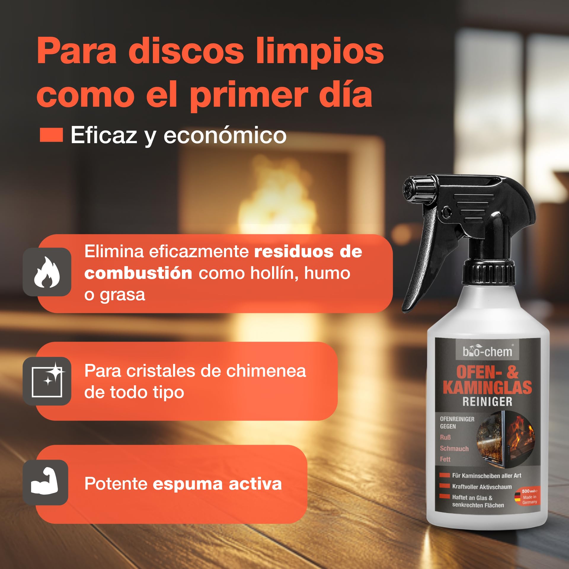 bio-chem Limpiacristales para chimeneas 3x 500ml + paño