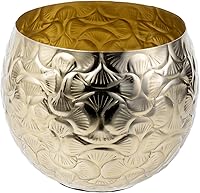 MyGift Vintage Brass Ginkgo Leaf Embossed Metal Planter Pot - 5.5 Inch Handcrafted Decorative Bowl for Succulents, Herbs & Catchall