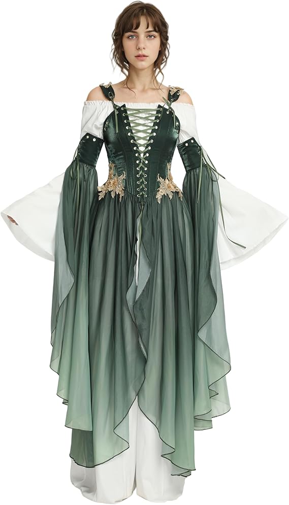 Renaissance Costume Women Ren Faire Dress Outer Garment Elf Costume for Women(Underskirt Not Included)