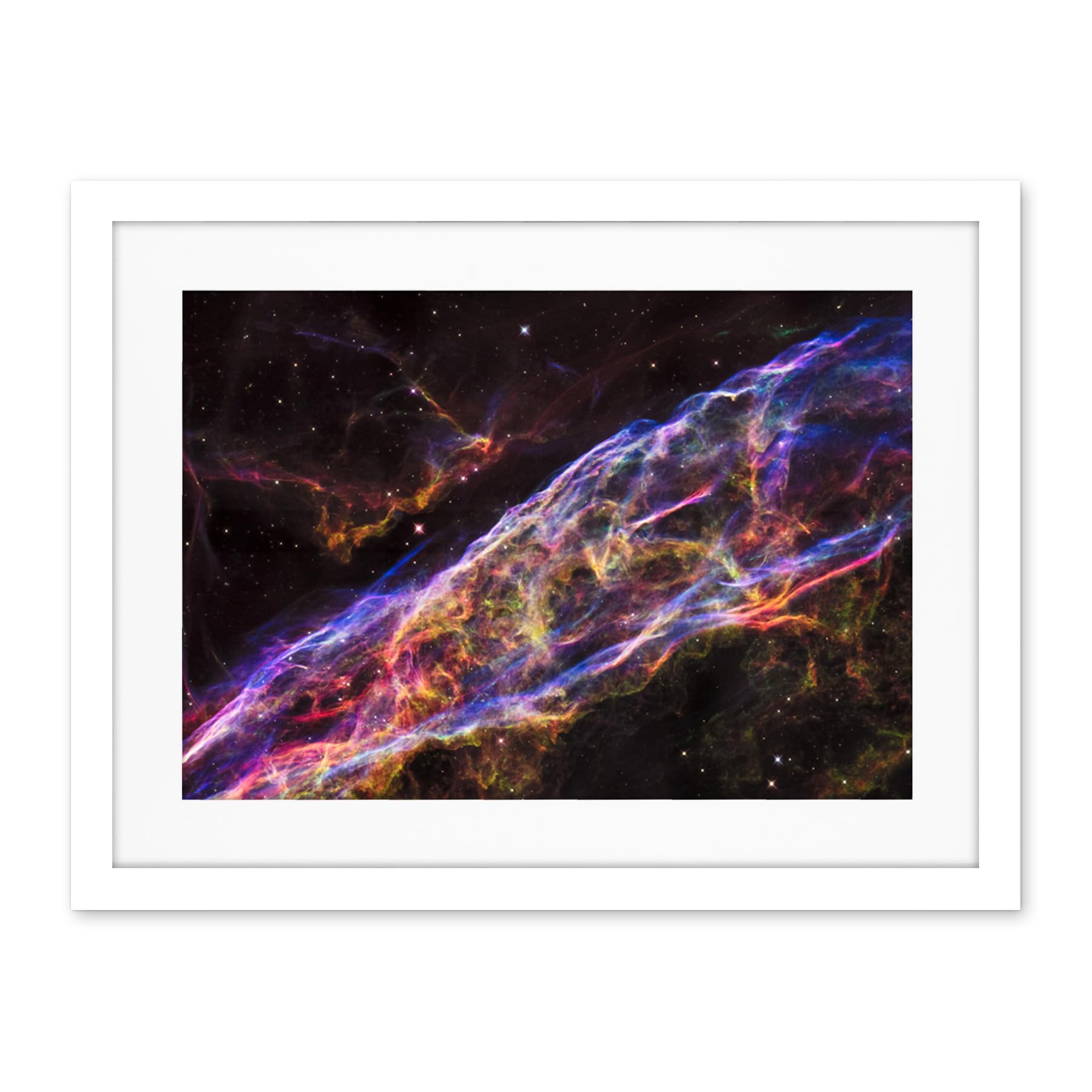 Artery8 Hubble Space Telescope Image Veil Nebula Supernova Remnant Blast Wave Stunning Massive Star Debris Remains Artwork Framed Wall Art Print 18X24 Inch