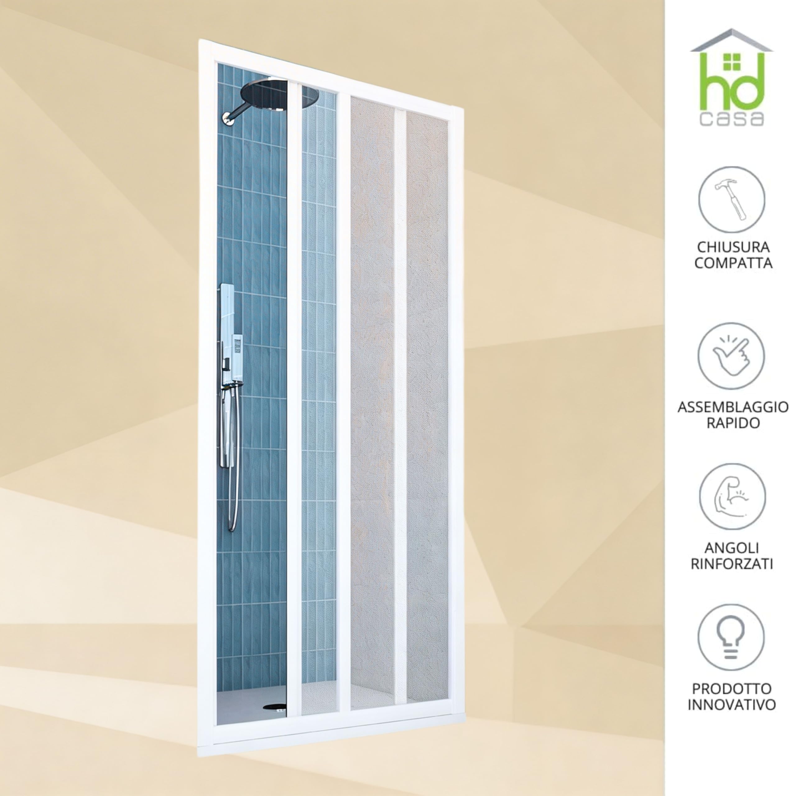 Box Doccia Iris PVC 100x185 cm 1 Lato Apertura Laterale, Pannello Acrilico Semitrasparente Effetto Goccia, Anta Scorrevole con Rotelle in Nylon, Chiusura Magnetica Reversibile
