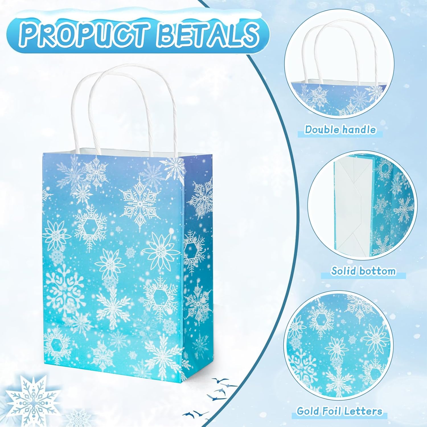YXXHOME 24 Pcs Winter Snowflake Gift Bags, Christmas Gift Bags Bulk with, Snowflake Party Favor Bags with Handles,Birthday Christmas Holiday Birthday Party Supplies Decorations - Image 3