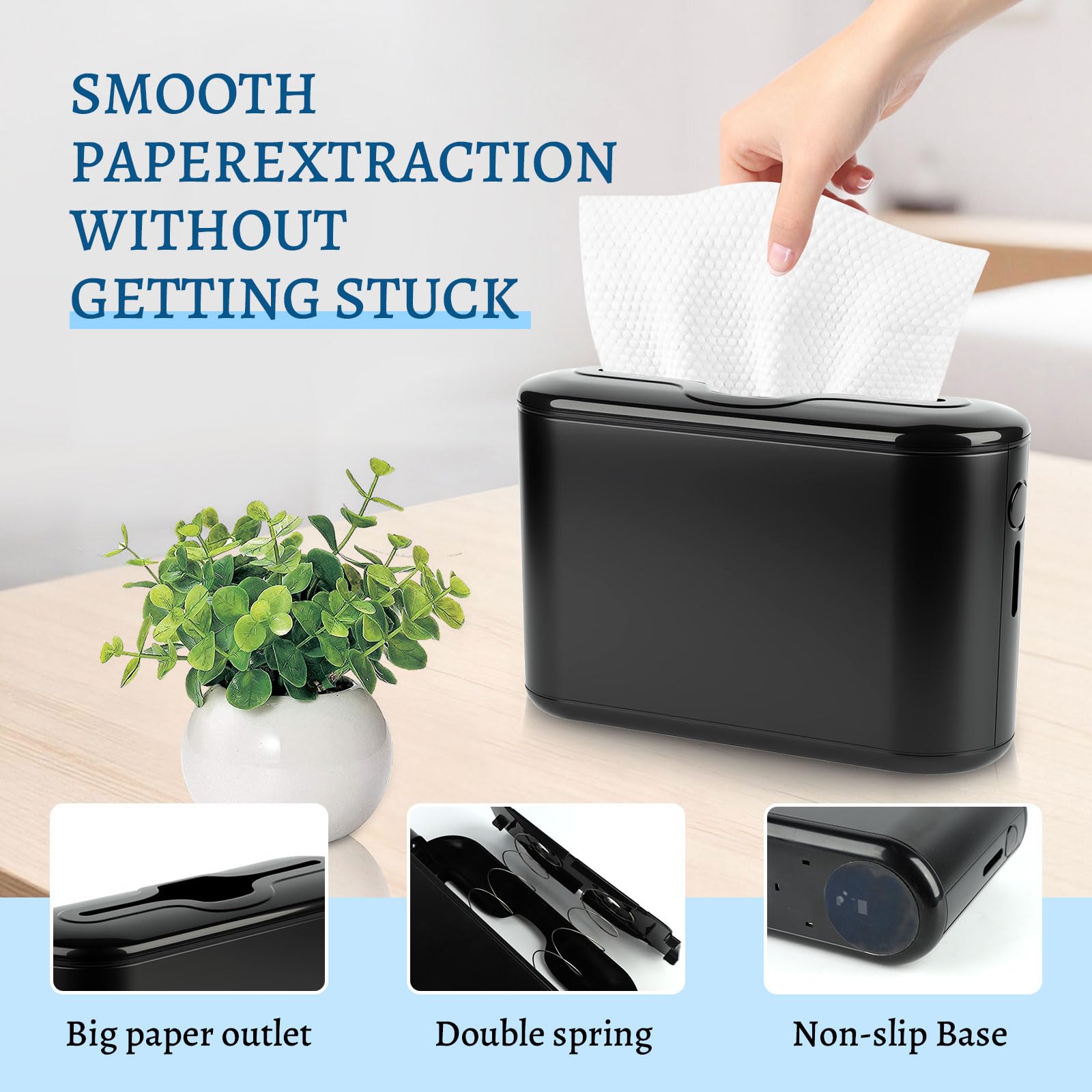 Dispenser da Banco/Tavolo per Asciugamani Intercalati, Dispenser Carta Asciugamani, Scatola Porta Fazzoletti, 200+ Fogli per Z-Fold e Salviette di Carta Multifold, 32 × 14 × 21.8 cm (Noir)