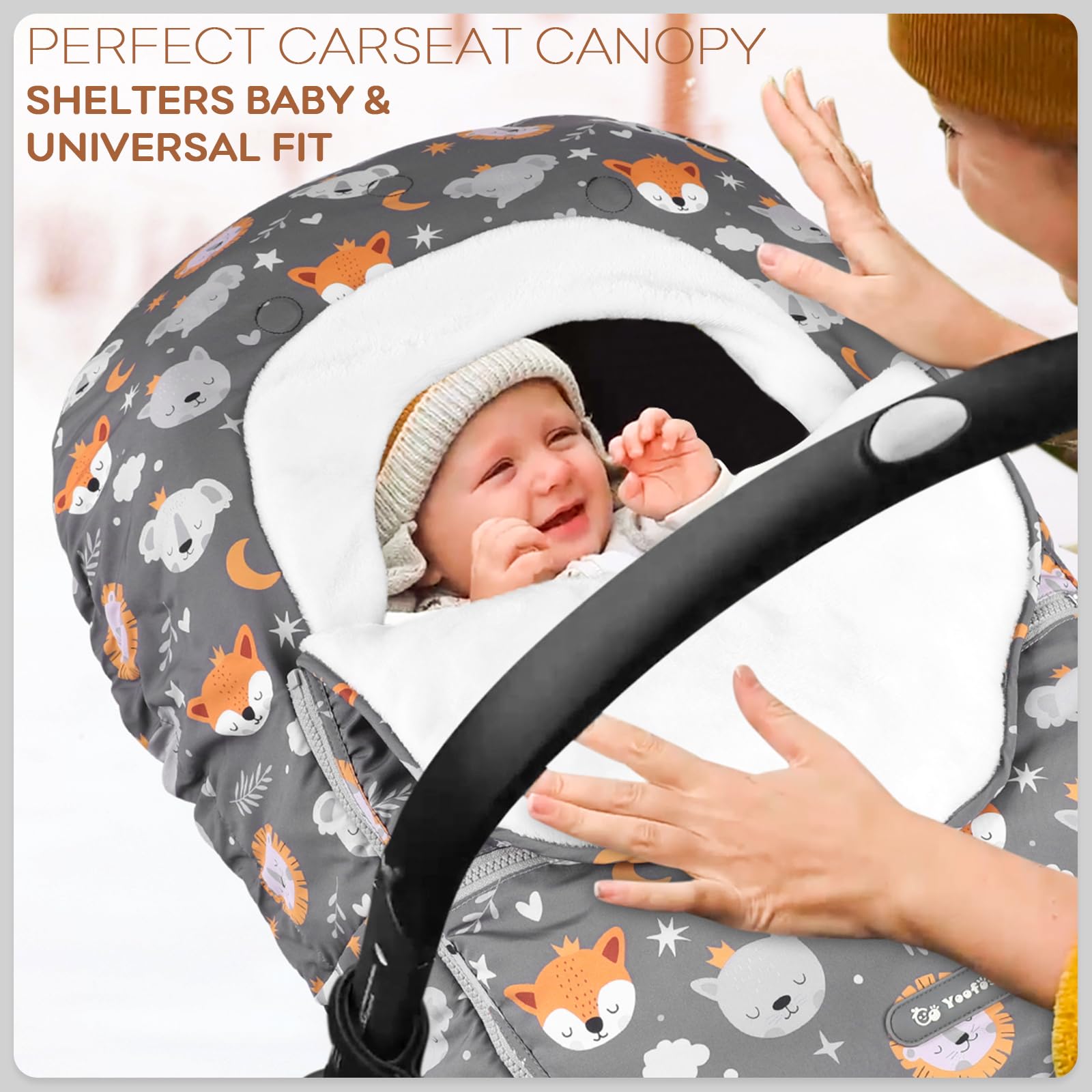 Yoofoss Funda de asiento de coche para bebé, cubierta de invierno para proteger al bebé del viento frío, funda de forro polar de felpa súper cálida para bebés niños y niñas, zorro