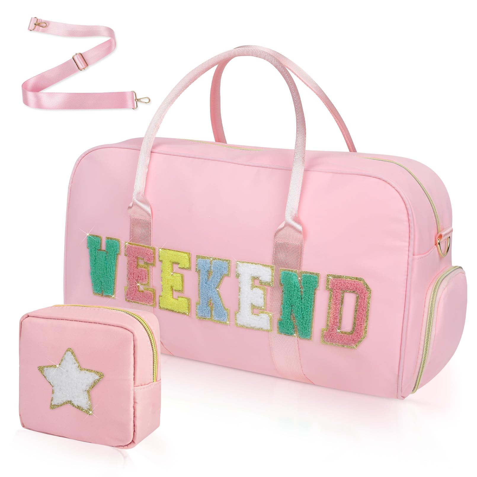 KUIRAN 2 Pcs Weekend Duffel Bag with Shoes Compartment Cosmatic Bag for Travel Vacation Overnight Carry on