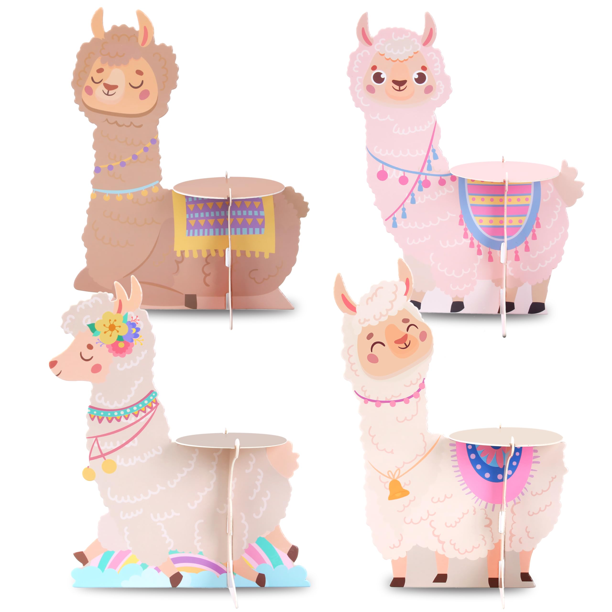 HOMEZZO Llama Cupcake Stand Set, 4 Pcs Alpaca Cupcake Holders for Llama Birthday Party Decorations, Mexican Fiesta Party Supplies, Taco Party Decorations, Cinco De Mayo Party Favors