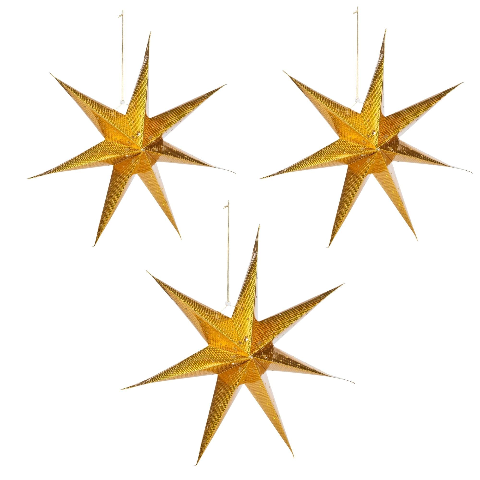 Urbnliving Gold 3X Large Led Decorative Festive Paper Star Hanging Christmas Lantern Xmas Lights (3 X )