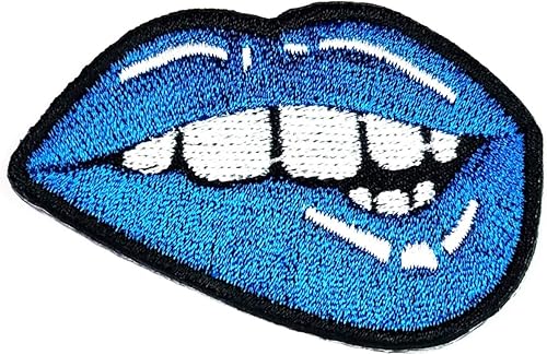 Beso labios azules boca sexy mordida mordedura de hierro en parche adhesivo bordado 666 parche de dibujos animados apliques ropa de bricolaje
