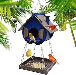 Comedouro Tratador Pássaros Livres Casinha De Passarinho Mdf (Azul Egípcio)