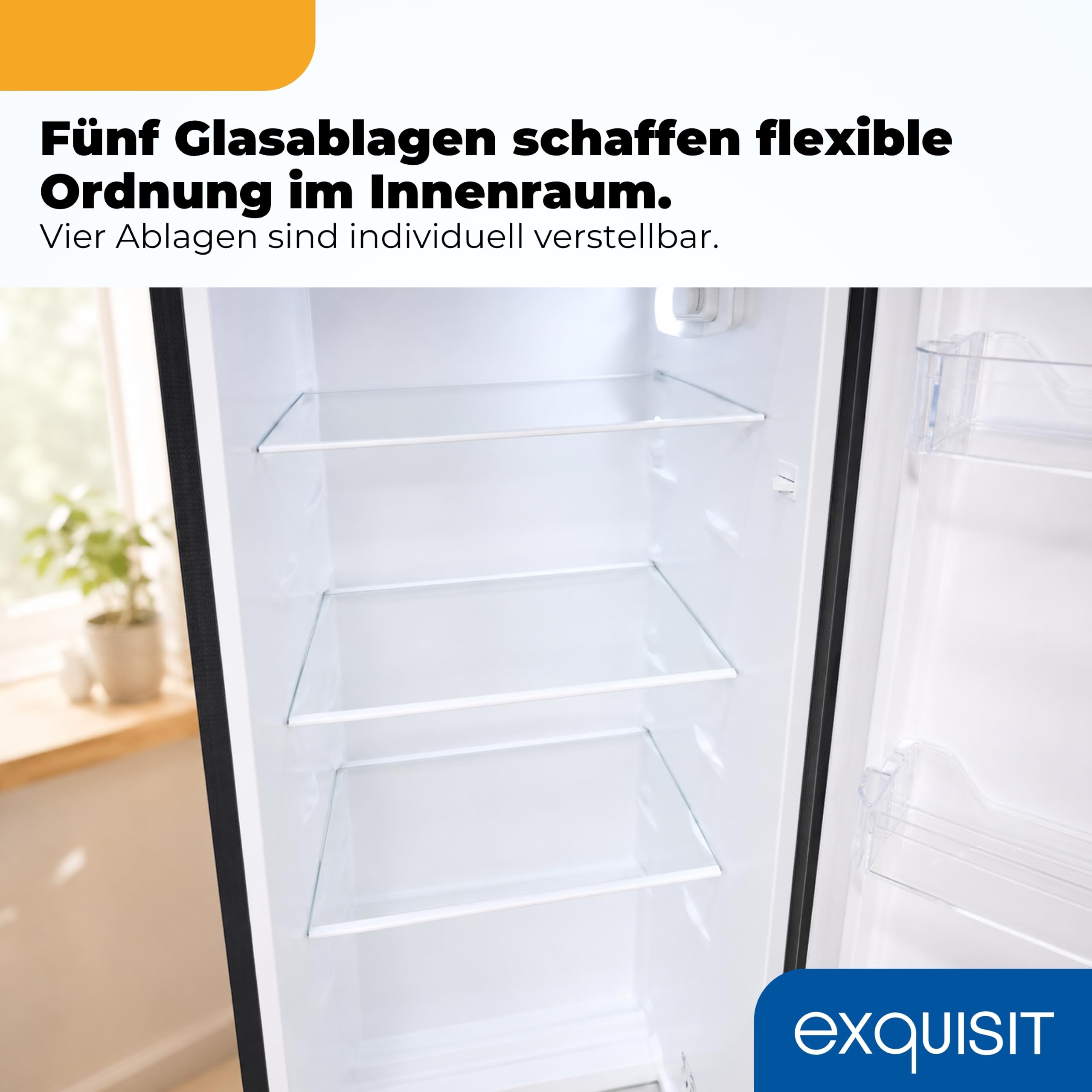 Exquisit Kühlschrank ohne Gefrierfach, Großer Kühlschrank, 5 Ablagen, 242 Liter, Vollraumkühlschrank 143 cm hoch, KS5320-V-H-040E schwarz