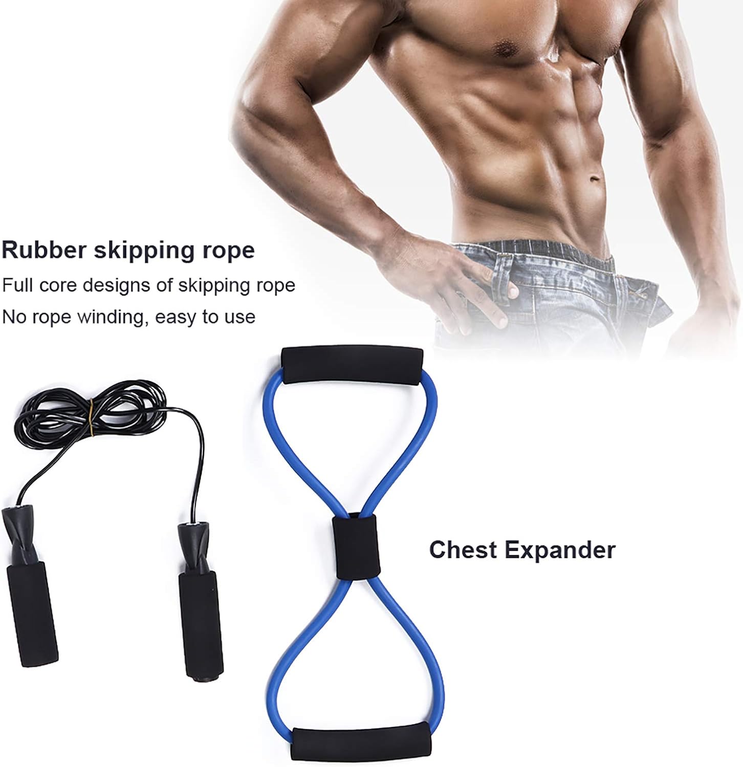 Abdominal Training Roller Wheel, Skipping Rope and Chest Expander Set, Fitness Equipment for Full Body Workout, Resistance Ring Included for Muscle Training, Non - Slip Handles and