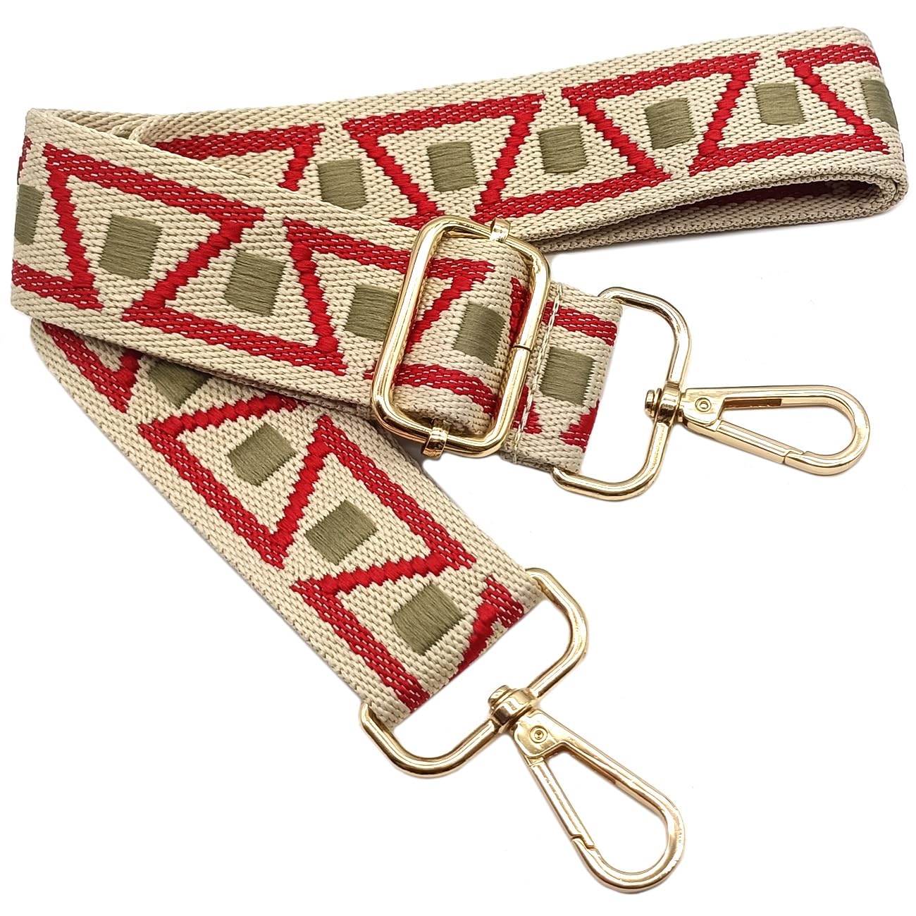 Verstellbarer Schultergurt für Taschen Rot-Grün, Taschengurte zum Wechseln, Taschengurt Breit mit Karabiner Gold, 80-130 cm Tragegurt Tasche für Damen Schulterriemen, Handtasche, 3.8cm, 1101