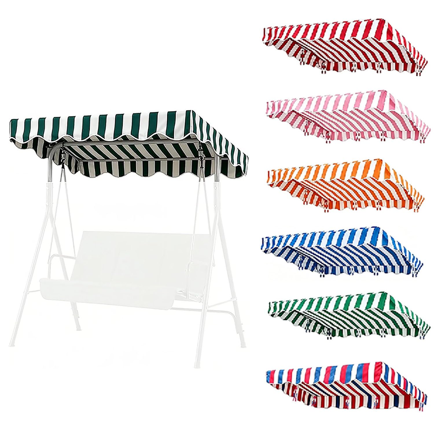 YCXHGK Striped Swing Canopy Replacement Cover 2/3 Seater, 63×43.3in 76.8×45.3in Garden Hammock Chair Top Cover Shade, Striped Porch Swing Top Cloth(Green,164x114cm/64.6x44.9in)