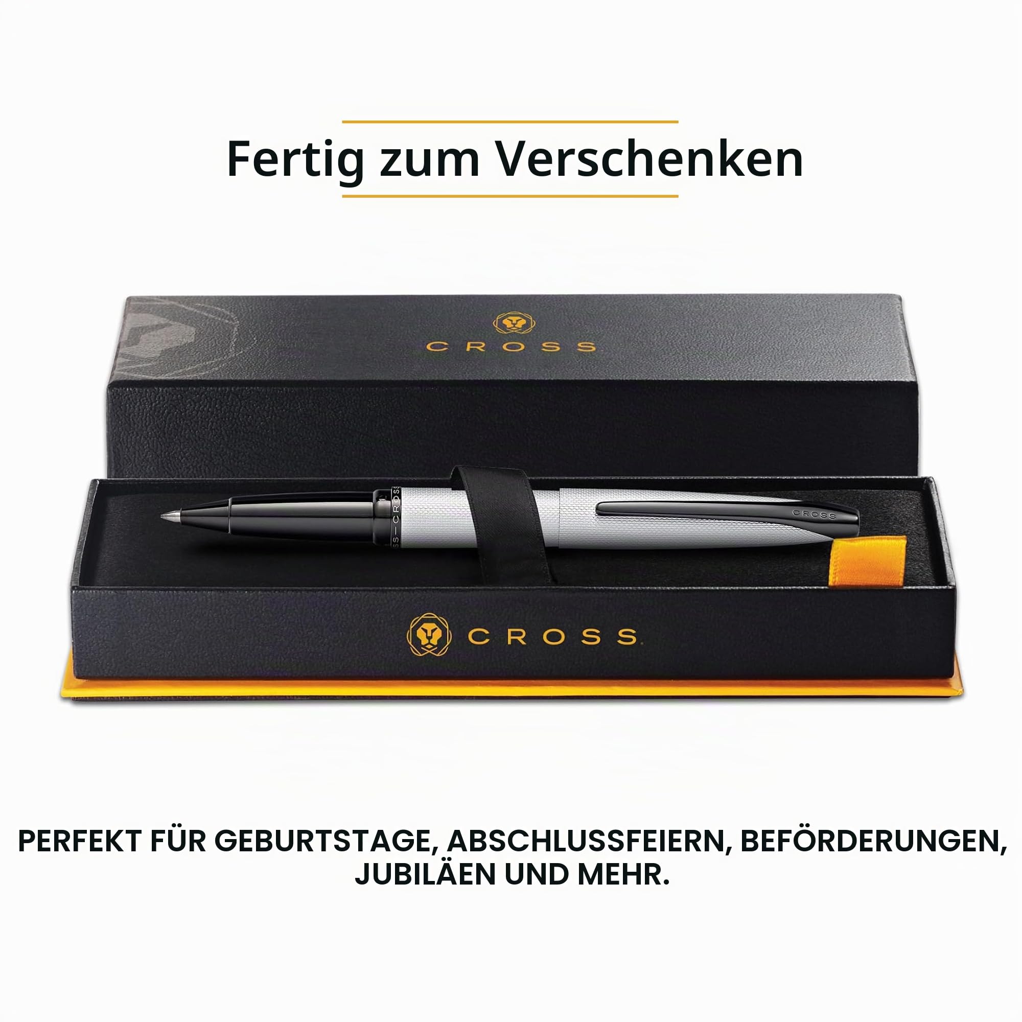 Cross ATX Rollerball (gefrästes Diamantmuster, Schreibfarbe schwarz, Strichstärke M, inkl. Geschenkbox) gebürstetes chrom