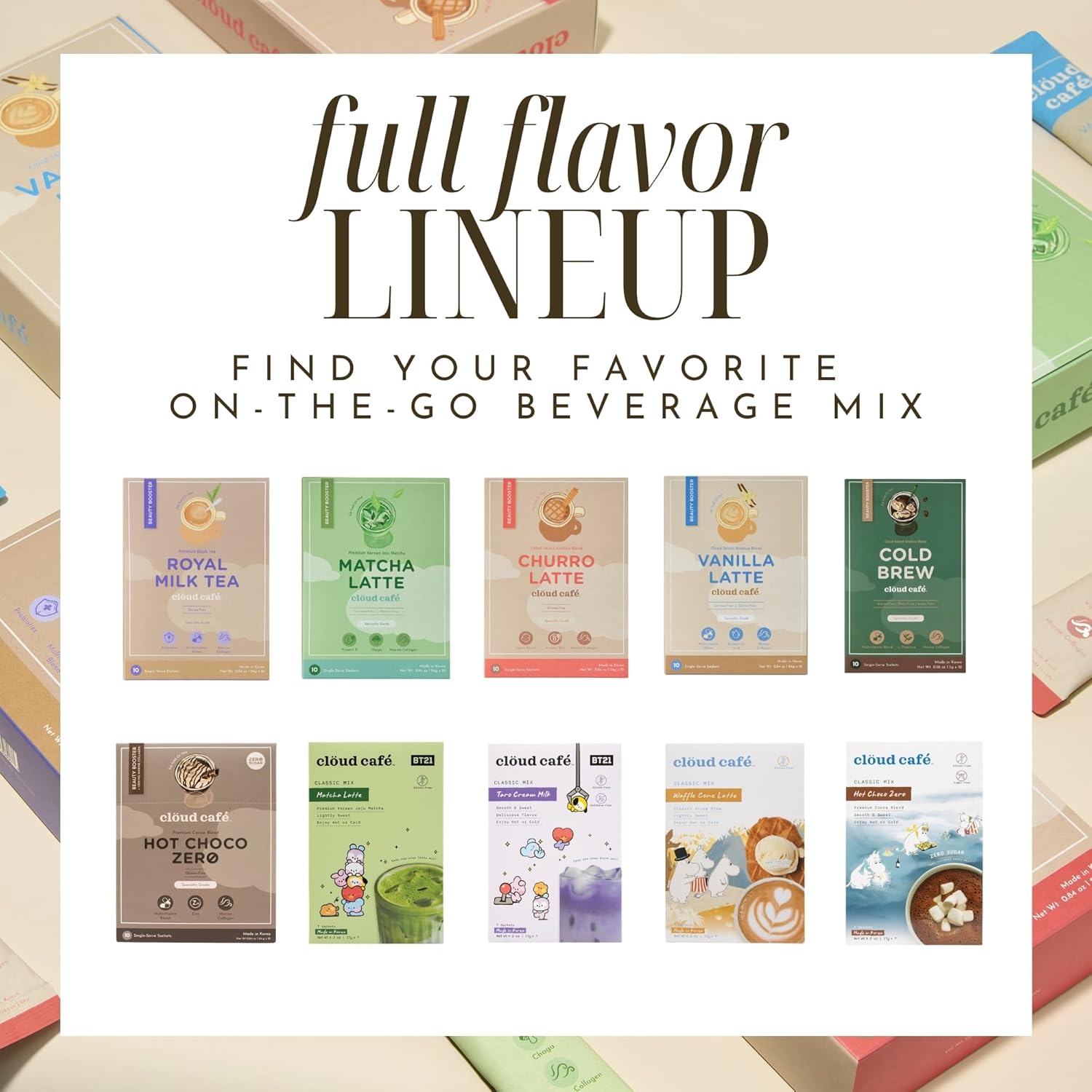 Clöud Café Collagen Infused Zero Sugar Hot Chocolate Packets - Promotes Skin Firmness, Hydration & Elasticity with Overall Wellness and Immune System Support - Single Serve Hot Cocoa (10 Sachets)