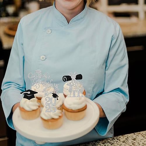 Miniatura 434 de Paquete de 24 adornos dorados para cupcakes de graduación 2025 con purpurina So Proud of You Done Diploma Graduation Cap Cupcake Picks Class of 2025