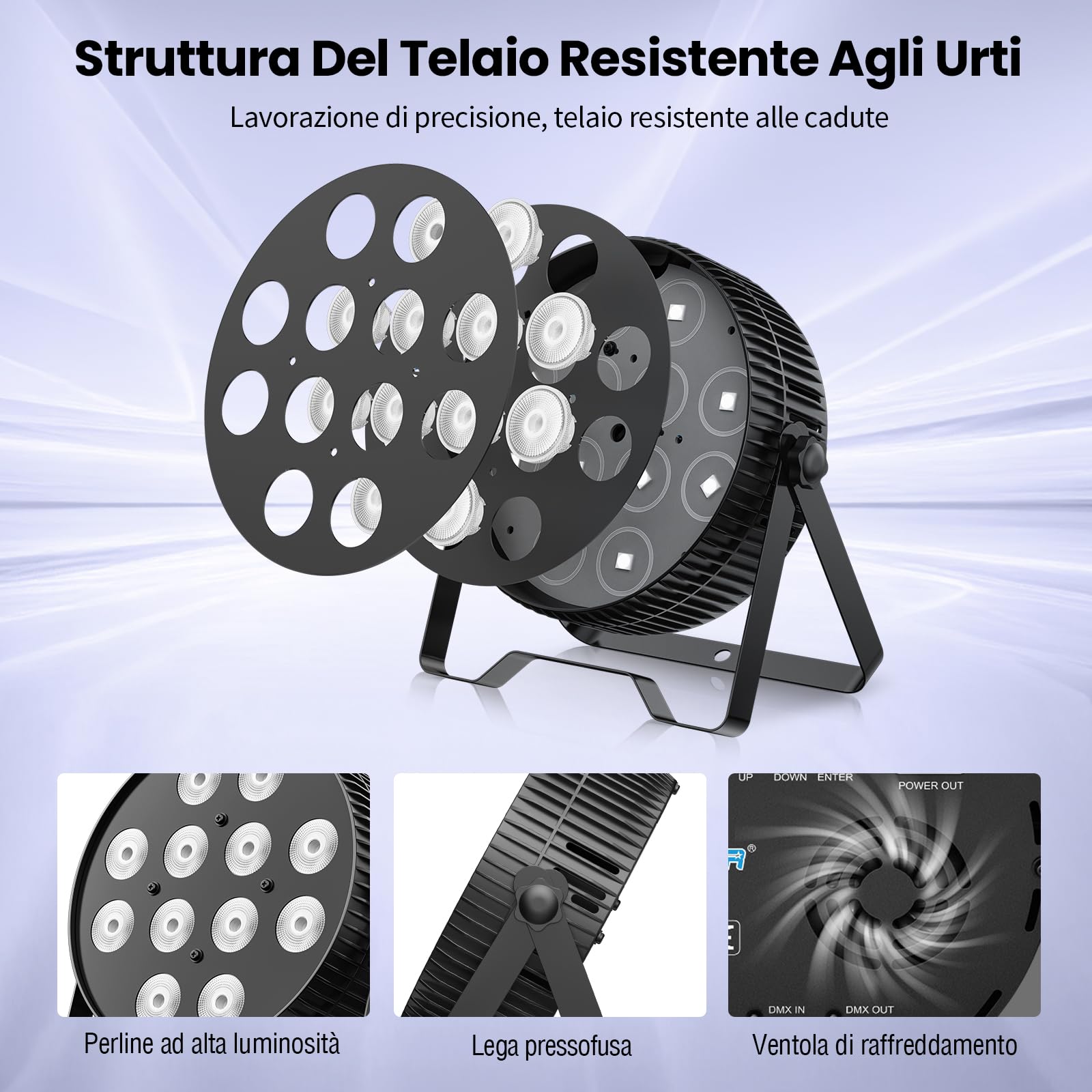 BETOPPER PAR LED 12X18W, Farettore 6-in-1 RGB+Lime+Ambra+UV per Luci DJ con Effetti Wash/Strobe e Uplighting, Controllo DMX512/Attivazione Sonora per Feste, Concerti, Bar, 1PZ