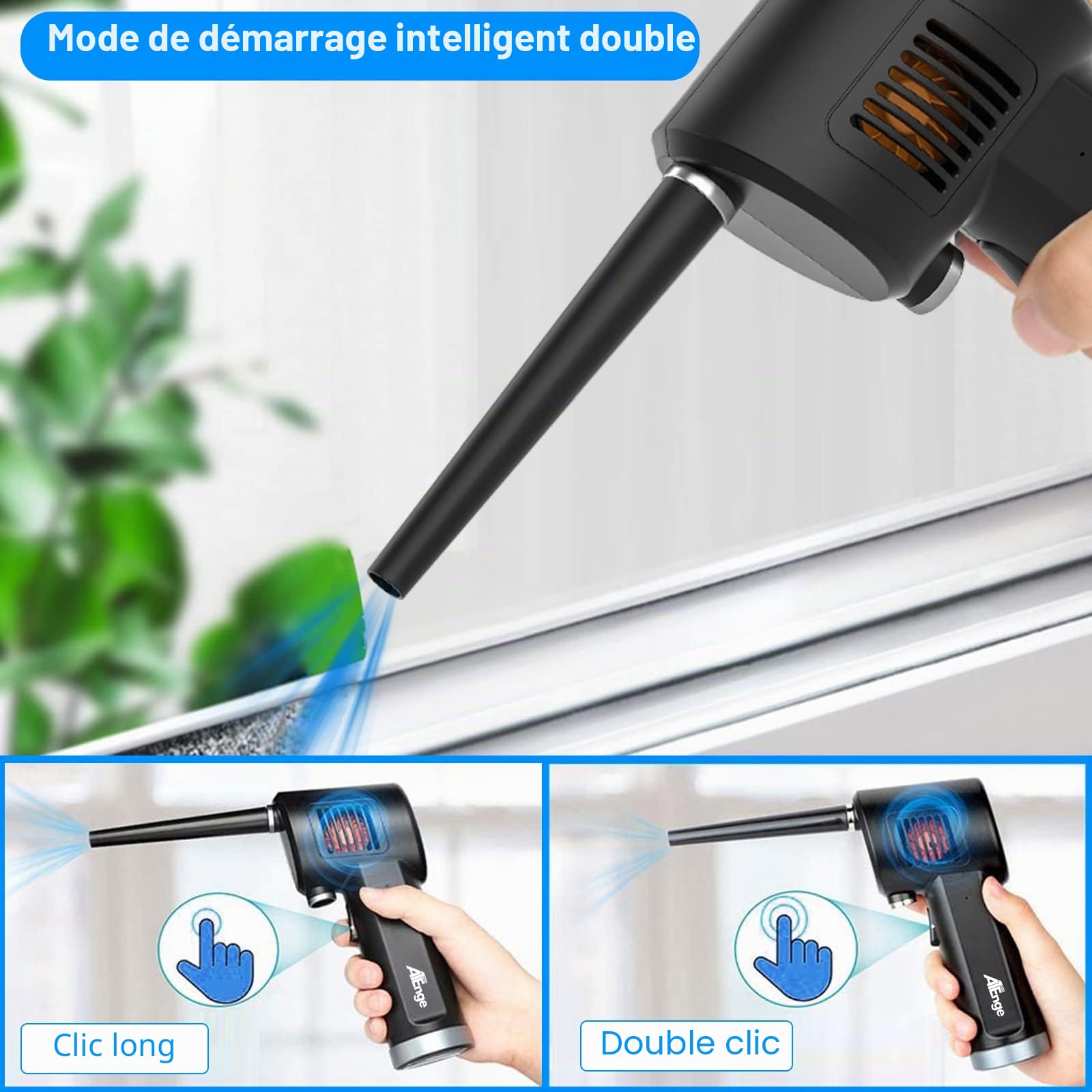 Bombe d'air Comprimé, Dépoussiérant Puissants électrique,Plumeau à air électrique 33000 tr/min, avec câble USB et brosse de nettoyage, pour ordinateur, clavier,voiture, maison pour animaux domestiques