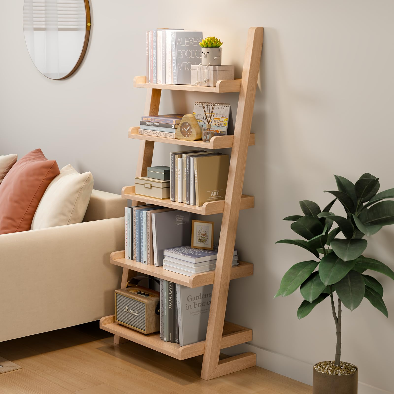 Amazon.com: AQIMUELE Wooden Ladder Shelf with Edges, 5-Tier Modern