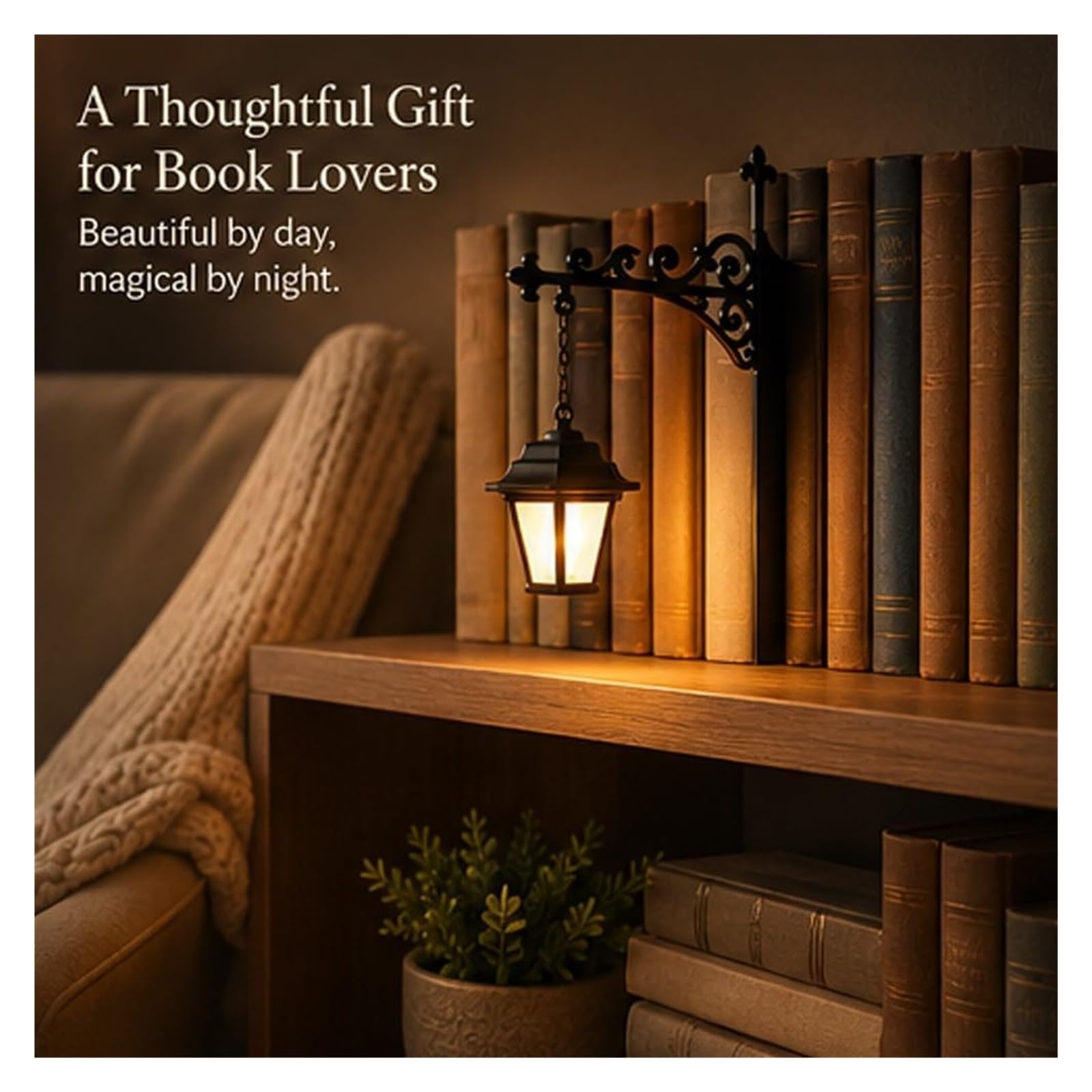 Lanterna da biblioteca Lampada da scaffale a LED in legno vintage, calda lampada da mini angolo di lettura, regalo for gli amanti dei libri(3Pcs)