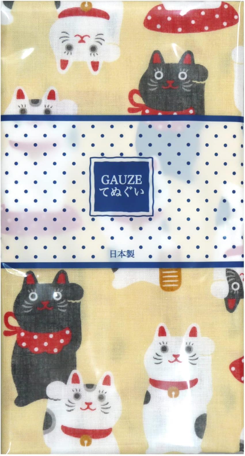 MIKURA Gauze Tenugui, Japanese Traditional Towel, Maneki-Neko (Cream)