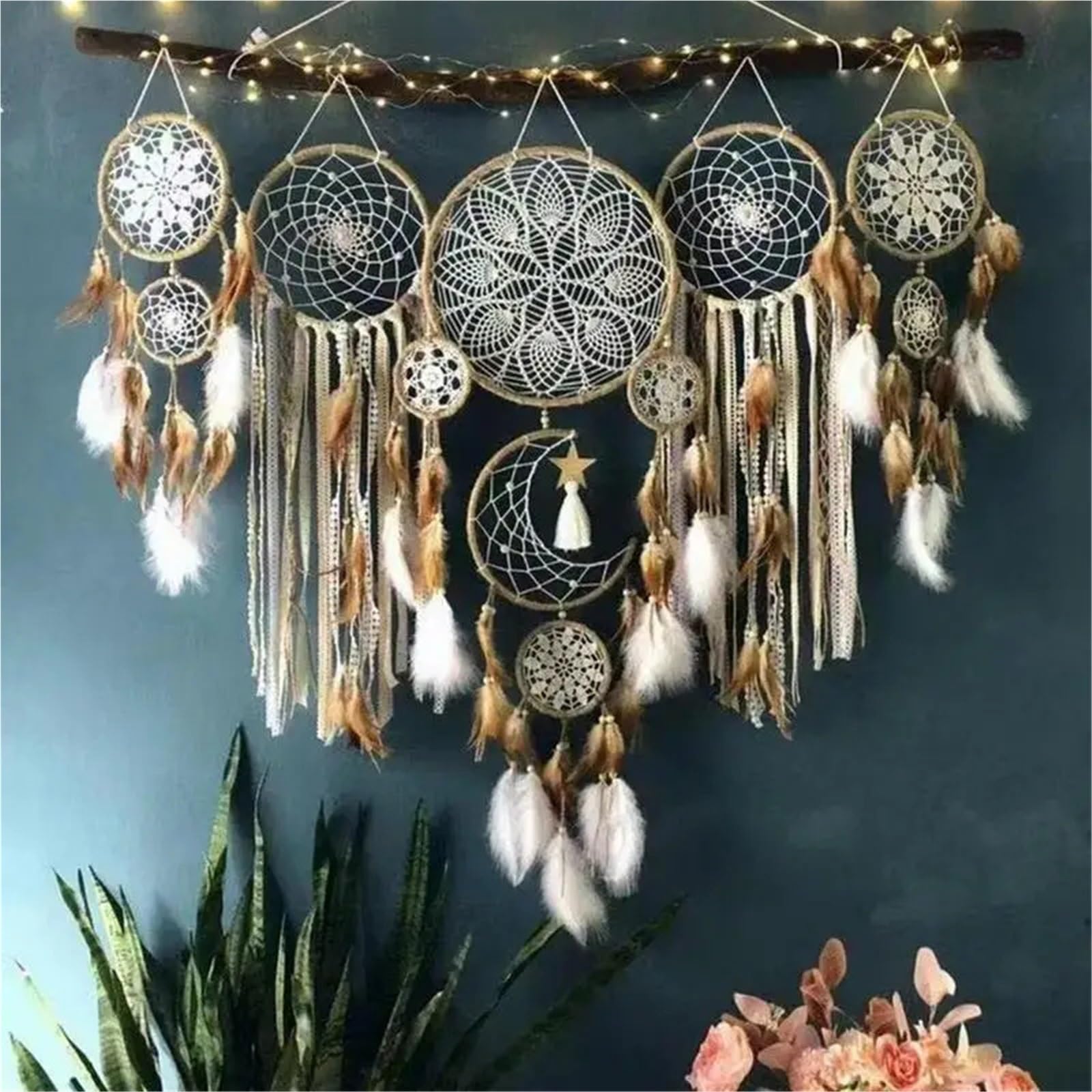 5 Pezzi di acchiappasogni Decorazioni for la casa acchiappasogni Fatti a Mano Ornamenti da Appendere alla Parete for la Stanza per casa(White)