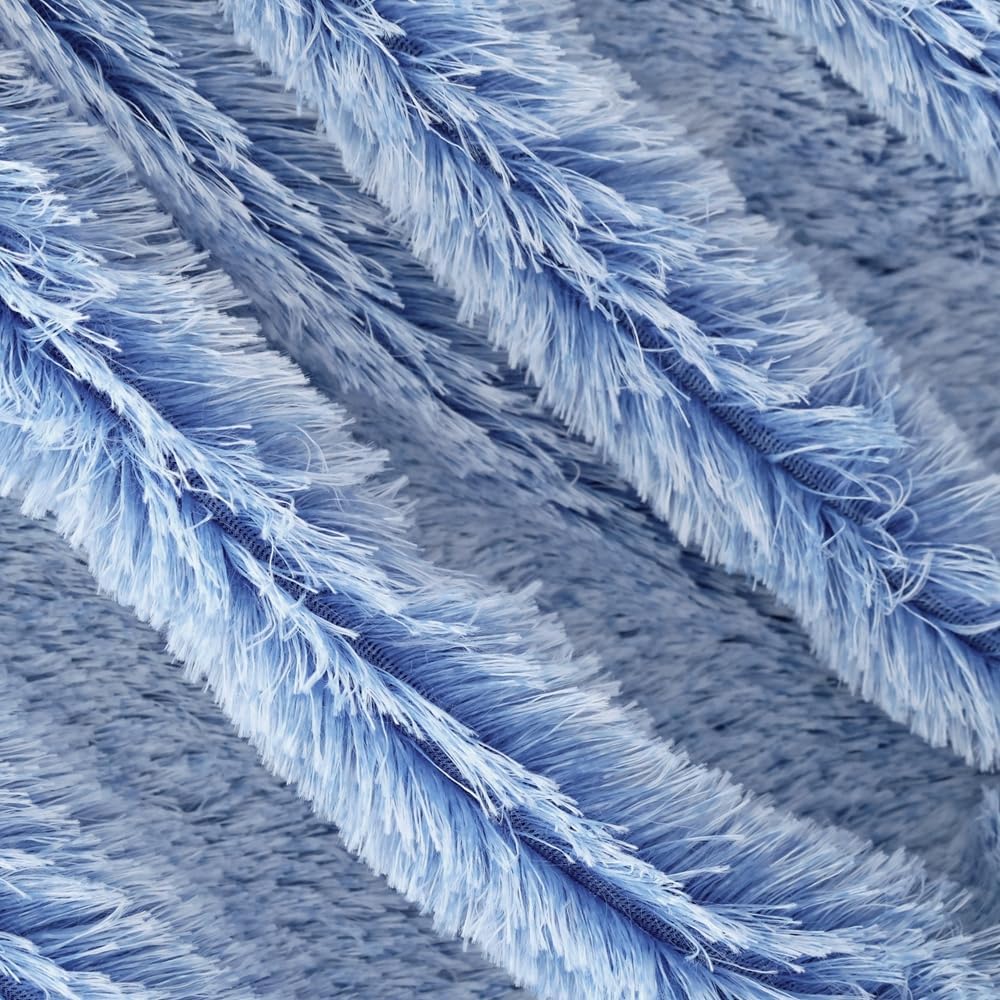 Plush Super Soft Blanket Bedding Sofa Cover Furry Fuzzy Fur Warm Throw Qulit Cozy Couch Blanket for Winter (63"x79",Blue and White)