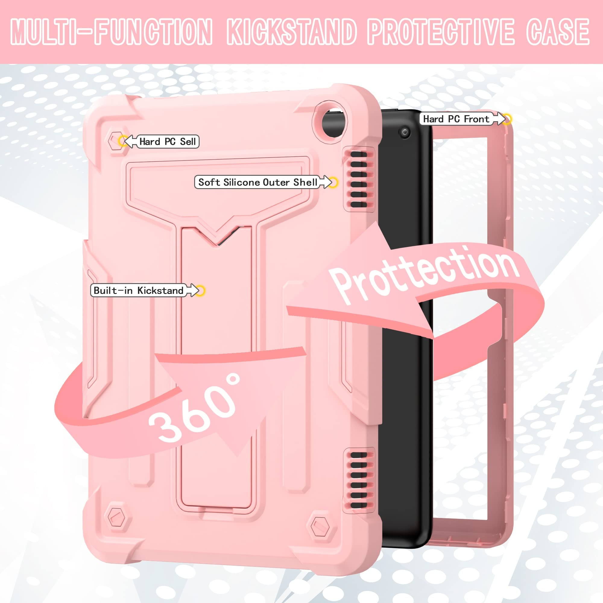 Etui na tablet Kindle Fire HD 8 & Plus (12. generacji, wersja z 2022 r.), z podpórką trójwarstwową hybrydową na cały korpus, wytrzymała, odporna na wstrząsy osłona chroniąca przed upadkiem